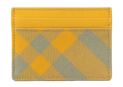 Pre-owned Burberry Men's  Sandon Check Fabric And Leather Card Holder In Yellow/grey