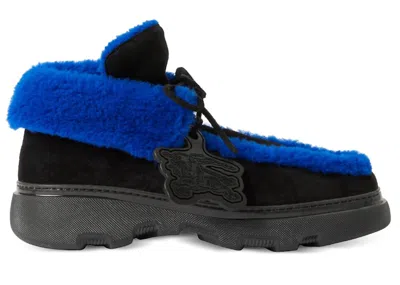 Pre-owned Burberry Men's  Shearling Embellished Suede Creeper Boot Sneakers In Black Blue