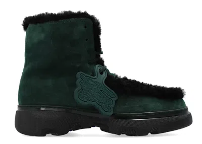 Pre-owned Burberry Men's  Shearling Embellished Suede Creeper Boot Sneakers In Green Black