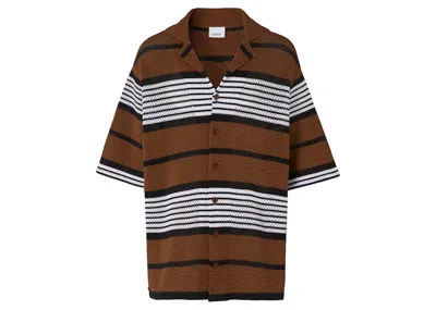 Pre-owned Burberry Men's  Shortsleeve Stripe Print Nylon Oversized Shirt In Dark Birch Brown