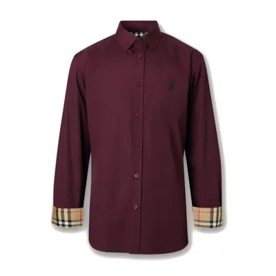 Pre-owned Burberry Men's  Slim Fit Monogram Motif Stretch Cotton Poplin Shirt In Deep Maroon