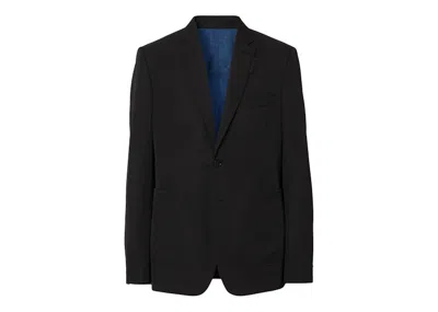 Pre-owned Burberry Men's  Slimfit Wool Blend Blazer In Black Blue