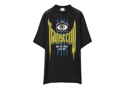 Pre-owned Burberry Men's  Sloganprint Perforated T-shirt In Black