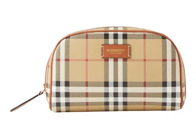 Pre-owned Burberry Men's  Small Check Travel Pouch In Archive Beige