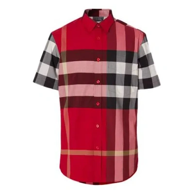 Burberry Men's  Ss21 Plaid Button Short Sleeve Shirt Red