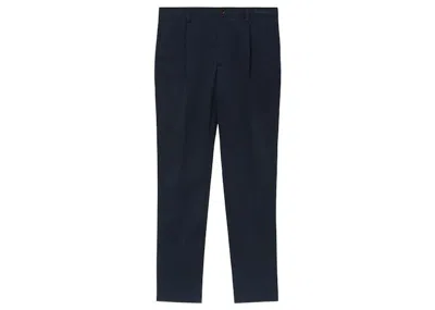 Pre-owned Burberry Men's  Straight Leg Cotton Tailored Trousers In Navy Blue