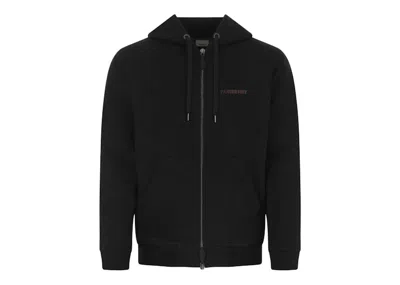 Pre-owned Burberry Men's  Stretch Cotton Logo Print Zip Up Hoodie In Black