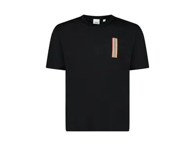 Pre-owned Burberry Men's  Stripe Trim Pocket Cotton T-shirt In Black