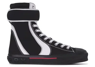 Pre-owned Burberry Men's  Sub Hightop Lace Up Sneakers In Black/red/white