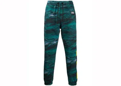 Pre-owned Burberry Men's  Tape Detail Sea Print Trackpants In Green
