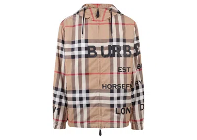 Pre-owned Burberry Men's  Tartan Motif Nylon Jacket In Beige In Sand