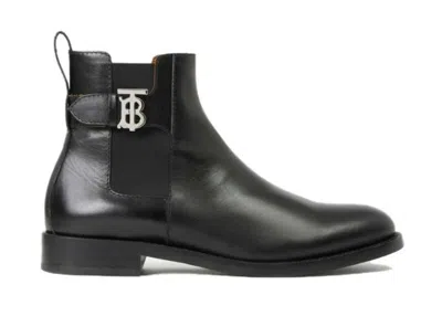 Pre-owned Burberry Men's  Tb Logo Boots Sneakers In Black
