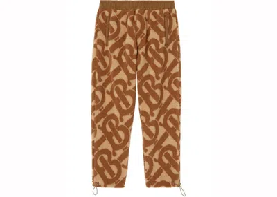 Pre-owned Burberry Men's  Tb Monogram Fleece Jacquard Trousers In Soft Fawn In Brown