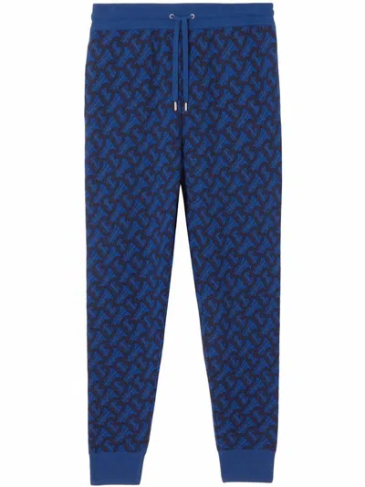 Pre-owned Burberry Men's  Tb Monogram Pattern Sweatpants In Royal Blue