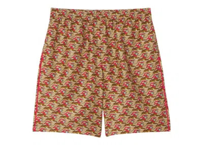 Pre-owned Burberry Men's  Tiger Print Silk Shorts In Beige Red In Multi