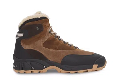 Pre-owned Burberry Men's  Tor Shearling Lined Sneakers In Black/brown In Multi