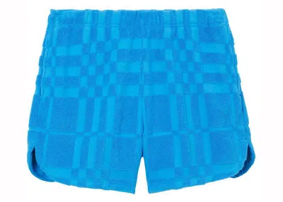 Pre-owned Burberry Men's  Towelling Check Aboveknee Shorts In Blue