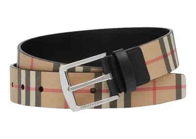 Pre-owned Burberry Men's  Vintage Check And Leather Belt In Archive Beige/black