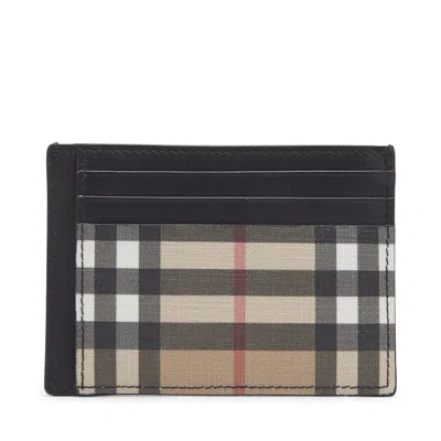 Pre-owned Burberry Men's  Vintage Check And Leather Money Clip Card Case 3 Slot In Archive Beige