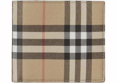Pre-owned Burberry Men's  Vintage Check Bifold Wallet In Beige/black In Multi