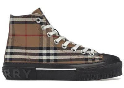 Pre-owned Burberry Men's  Vintage Check High Top Birch Sneakers In Brown/black/red In Multi