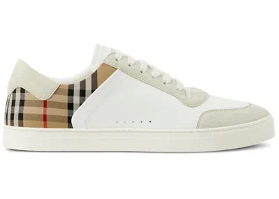 Pre-owned Burberry Men's  Vintage Check Panelled Archvie Beige Sneakers In White/archive Beige
