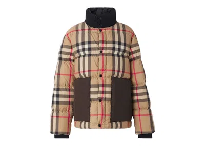 Pre-owned Burberry Men's  Vintage Check Puffer Jacket In Archive Beige In Brown