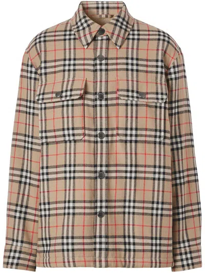 Pre-owned Burberry Men's  Vintage Check Shirt Jacket In Beige In Sand