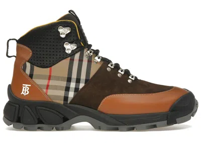 Pre-owned Burberry Men's  Vintage Check Tor Boots Sneakers In Beige/brown/black