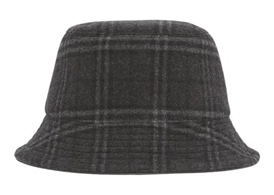Pre-owned Burberry Men's  Wool Check Bucket Hat In Charcoal Gray