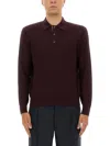 Burberry Bordeaux Polo Shirt With Classic Collar And Check Detail In Wool Man In Burgundy