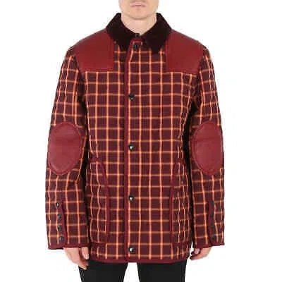 Pre-owned Burberry Men's Burgundy Check Reversible Quilted Jacket In Red