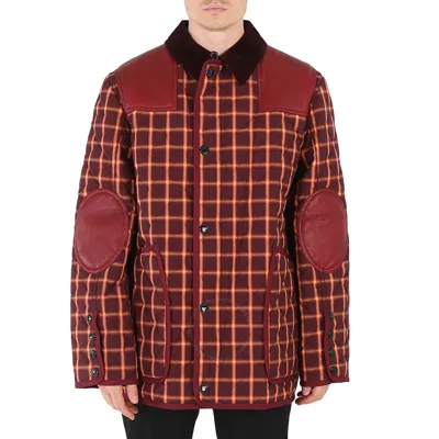 Burberry Men's Burgundy Check Reversible Quilted Jacket In Red
