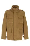 Burberry Beige High Neck Jacket With Ekd Embroidery On The Front In Cotton Man