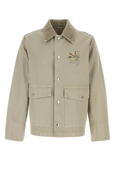 Burberry Cotton Jacket With Corduroy Collar And Embroidered Detail In Heron