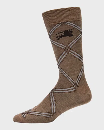 Burberry Men's Cashmere Check Ekd Crew Socks In Linden