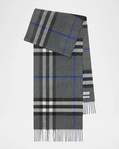 Burberry Men's Cashmere Giant Check Scarf In Gray