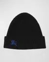Burberry Black Beanie With Embroidered Ekd Logo On The Front In Cashmere In Black