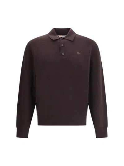 Burberry Men Cashmere Long-sleeved Polo Sweater In Brown