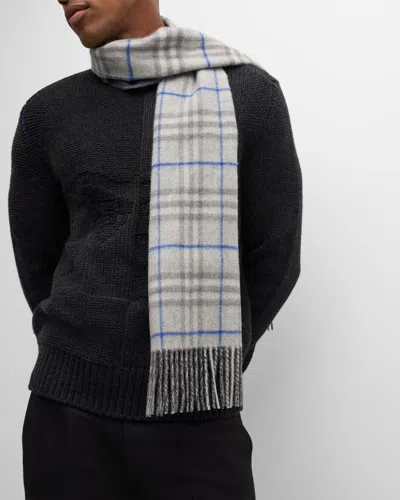 Burberry Men's Cashmere Reversible Giant Check Scarf In Grey