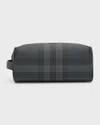 Burberry Men's Charcoal Check Leather Travel Zip Pouch In Charcoal