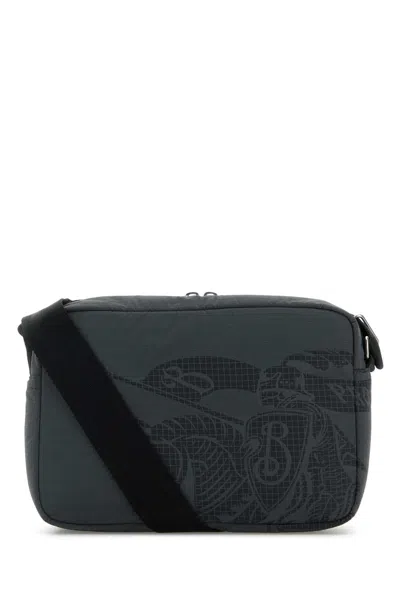 Burberry Men Charcoal Fabric Crossbody Bag In Gray