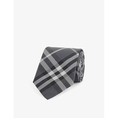 BURBERRY BURBERRY MEN'S CHARCOAL MANSTON CHECKED SILK TIE