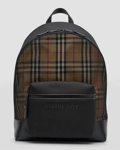 Burberry Men's Check And Mesh Backpack In Archive Beige