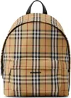 Burberry Logo-plaque Check-print Backpack In Beige