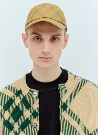 Burberry Men Check Baseball Cap In Yellow