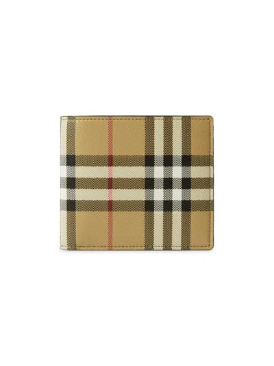 Burberry Vintage Check Bifold Leather Wallet In Brown