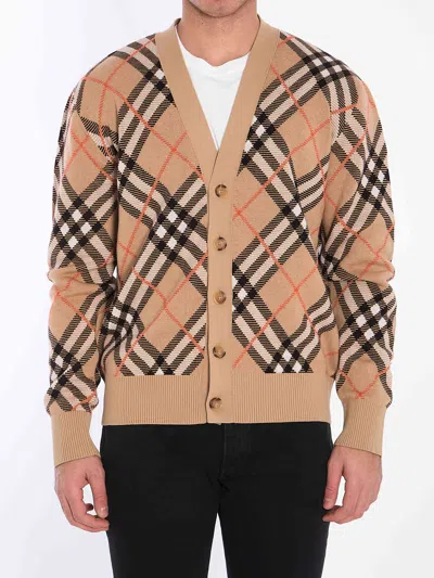 Burberry Check Cardigan In Beige