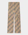 Burberry Beige Cargo Pants With Vintage Check Motif In Linen And Cotton Blend Man In Teacup/pasture Check