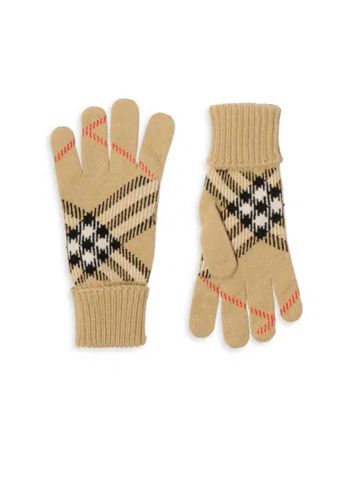 Burberry Men's Check Cashmere-blend Gloves In Sand